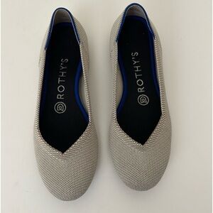 Rothy's Soft Flax Birdseye Neutral Beige Blue trim Round Toe Ballet Flats 6.5